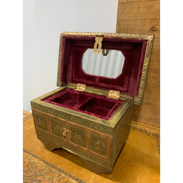 Vintage Hammered & Tooled Brass Casket With Copper Accents For Sale In Dallas - Image 6 of 7