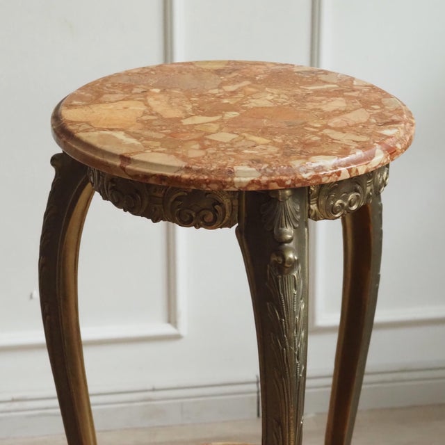 Louis XV Style Gueridon Side Table in Brass and Marble For Sale - Image 3 of 9