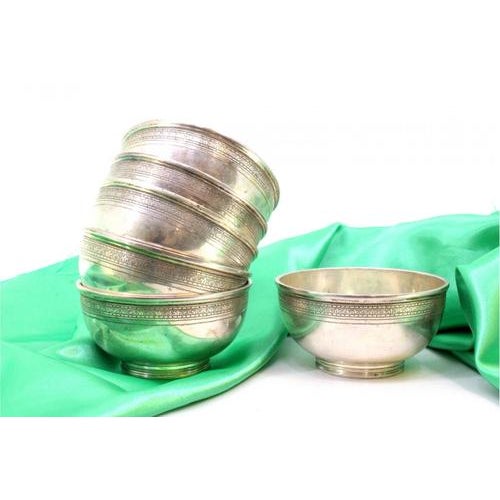 Silver Washbasins with Engraved Friezes, Set of 6 For Sale - Image 3 of 6