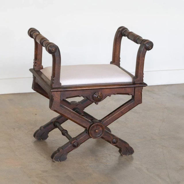 Brown 1940s Pair of French Carved Wood Stools For Sale - Image 8 of 12