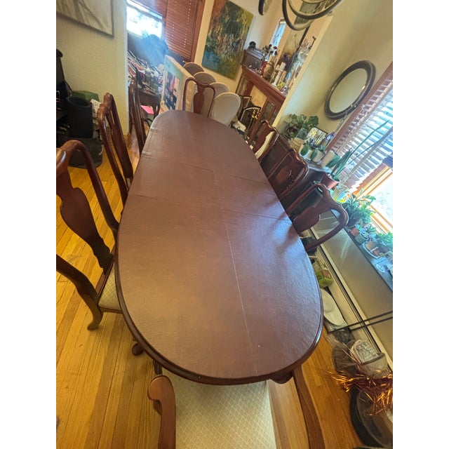 Ethan Allen Solid Wood Dining Set – Oval Extension Table With 8 Chairs & Custom Table Pads For Sale - Image 18 of 18