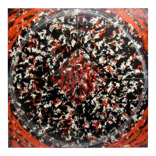 Geometric Acrylic Abstract Mandala Painting in Red by Gerald Campbell For Sale