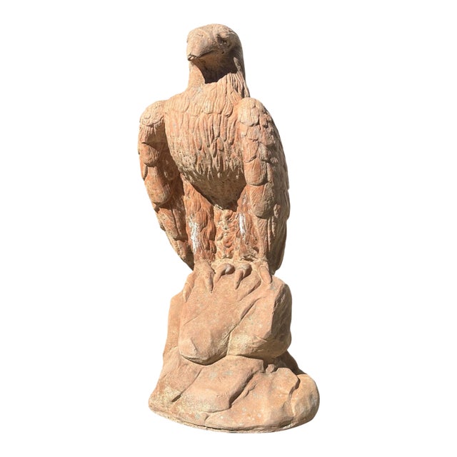 Large Terracotta Perched Eagle Garden Statue 30" Tall For Sale