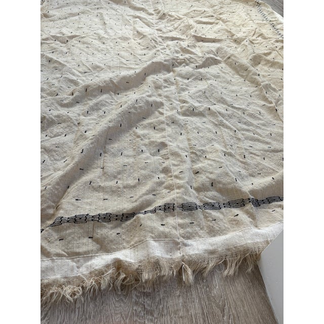 Vintage Handwoven Textile With Black Embroidered Detailing For Sale In Los Angeles - Image 6 of 13