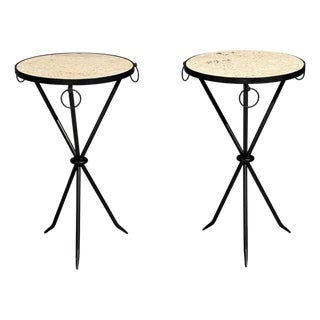 Jean-Michel Frank Style, Side Tables, Iron, Travertine, 20th C. For Sale