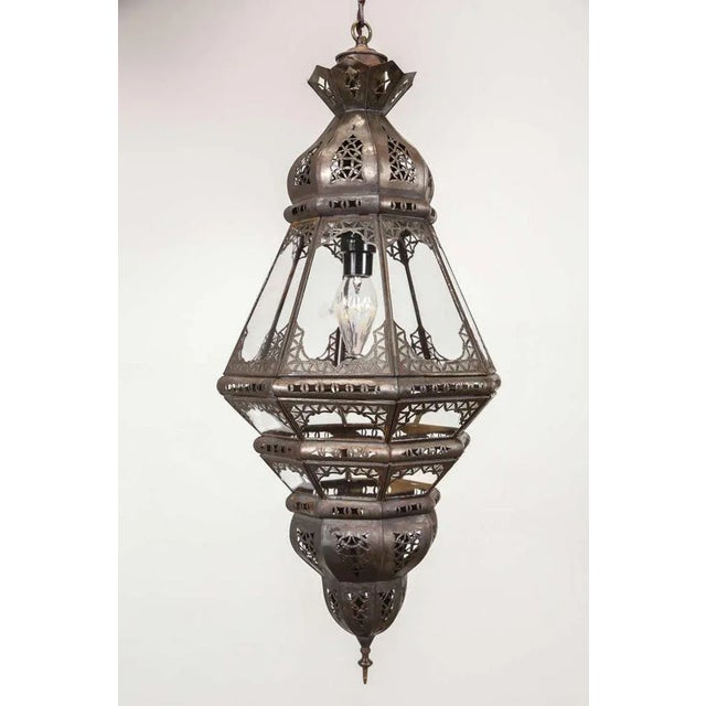 Moroccan Moroccan Moorish Filigree Metal and Clear Glass Lantern For Sale - Image 3 of 7