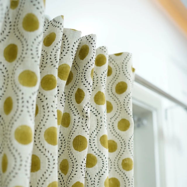 Not Yet Made - Made To Order Decorative Linen Window Curtain Semi-Sheer Block Print for Bedroom & Lounge Size 54"x63" - Raaj Bhog For Sale - Image 5 of 7