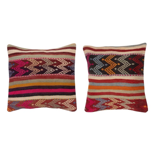 20"x20" SET OF 2 - Hand-Woven Kilim Cushion Covers. A pair of Lace Pillow Covers For Sale