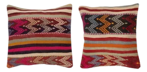 20"x20" SET OF 2 - Hand-Woven Kilim Cushion Covers. A pair of Lace Pillow Covers