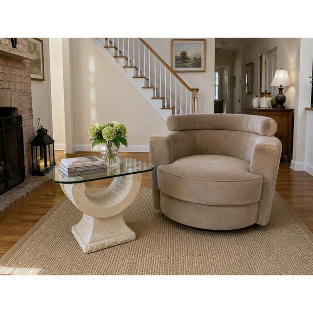 Circular Swivel Chair in Camel Toned Suede For Sale - Image 16 of 16