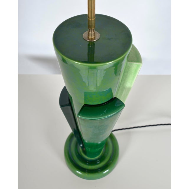 Large Postmodern Green Ceramic Table Lamp attributed to Francois Chatain, 1980s For Sale - Image 10 of 18
