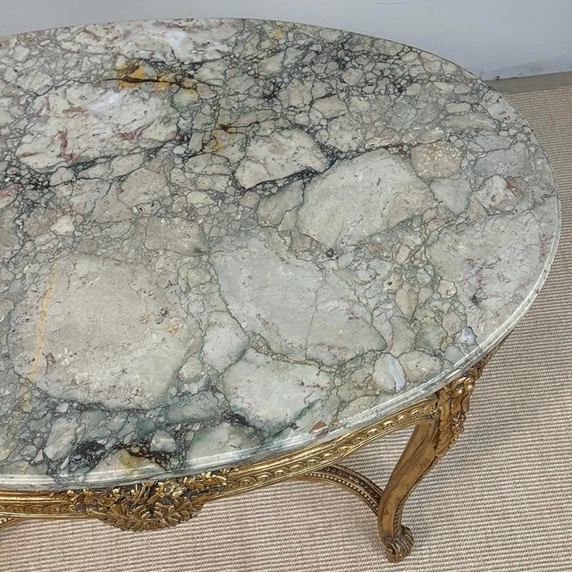 19th Century French Louis XVI Gilded Marble Top Oval Center Table For Sale - Image 18 of 18