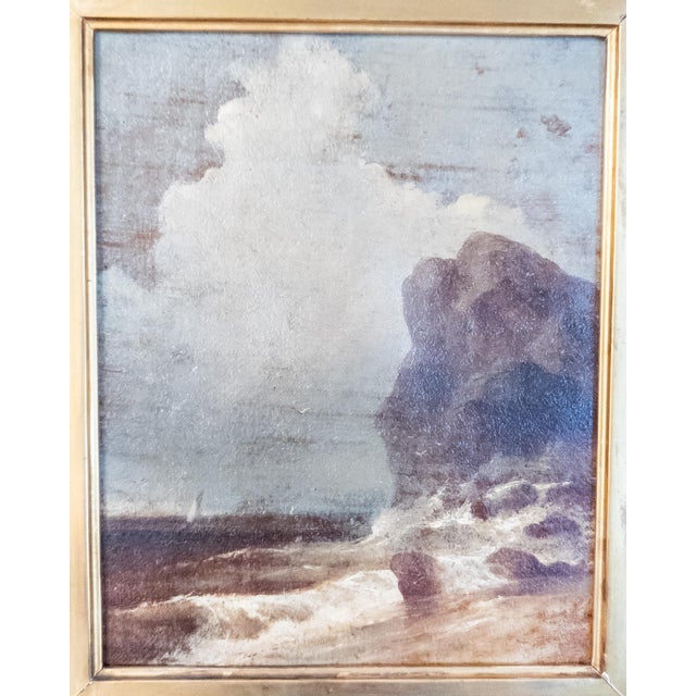 We are selling this attractive 18th century painting in gold frame. This small coastal seascape features a small sailboat...