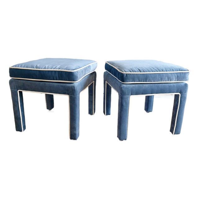 Mid 20th Century Reupholstered Vintage Parsons Style Ottomans - A Pair For Sale