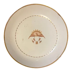 Antique Early 19th Century Chinese Export Porcelain Low Bowl for the American Federal Market With Eagle Crest Circa 1810