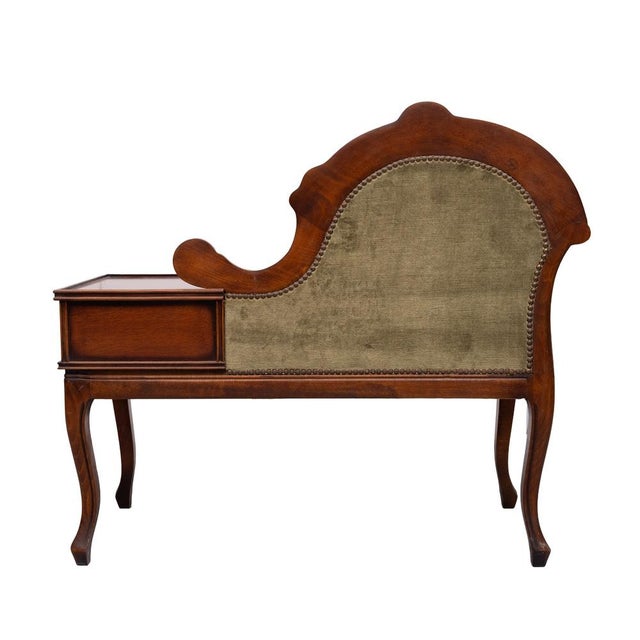 Brown Telephone Bench in Green Velvet, 1960s For Sale - Image 8 of 11