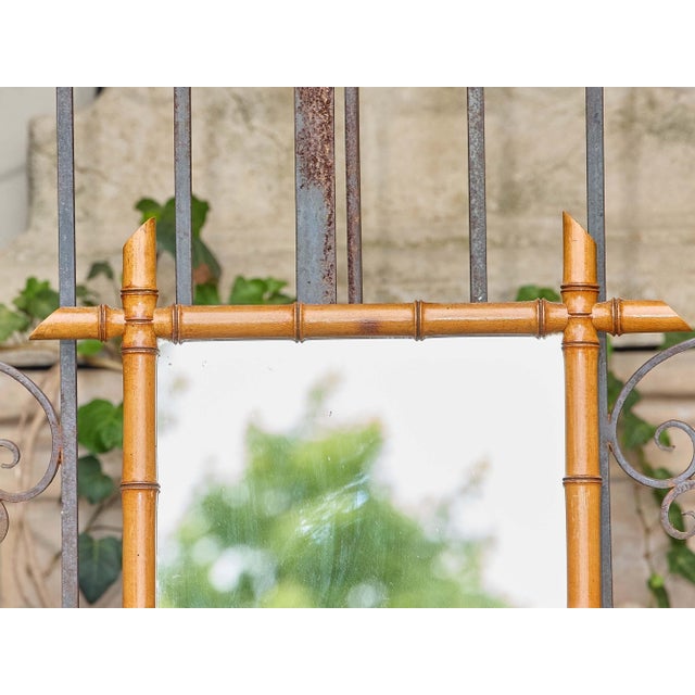French Turned Faux Bamboo Wall Mirror With Finial Corners, Circa 1900 For Sale - Image 4 of 9