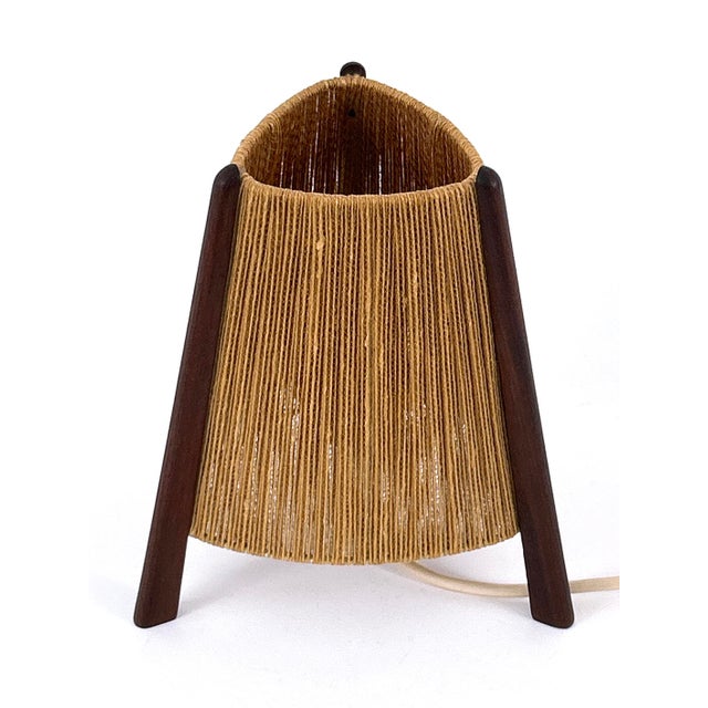 Mid-Century Modern Teak Sisal Bedside Table Lamp, Denmark, 1960s For Sale - Image 6 of 18