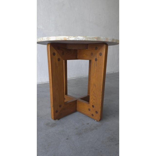 Gerald McCabe Vintage Oak and Marble Craftsman Side Table For Sale - Image 4 of 7