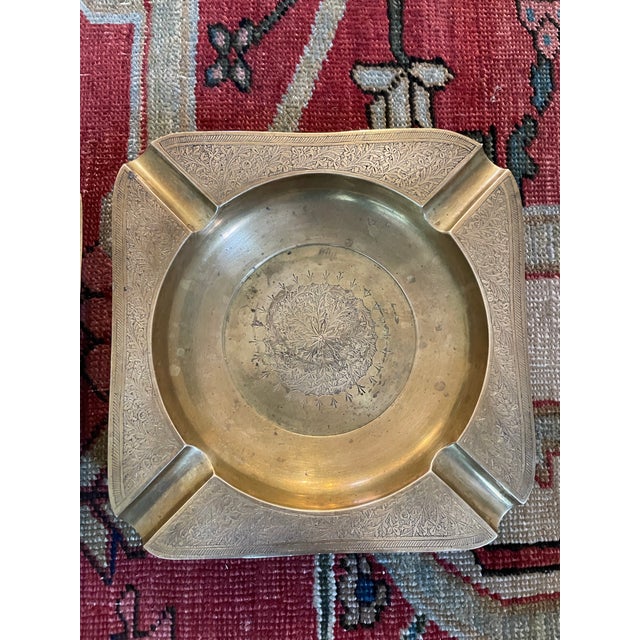 Pair of Vintage Etched Brass Ashtrays For Sale - Image 4 of 9
