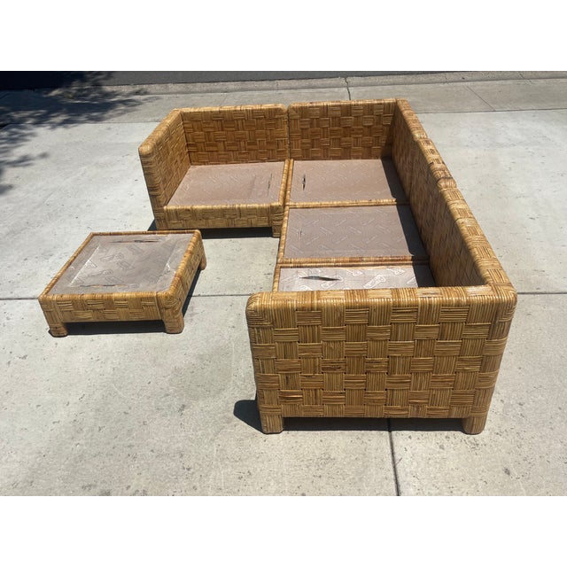 Late 20th Century Vintage Rattan Basketweave Sectional Sofa, Billy Baldwin Style For Sale - Image 5 of 14