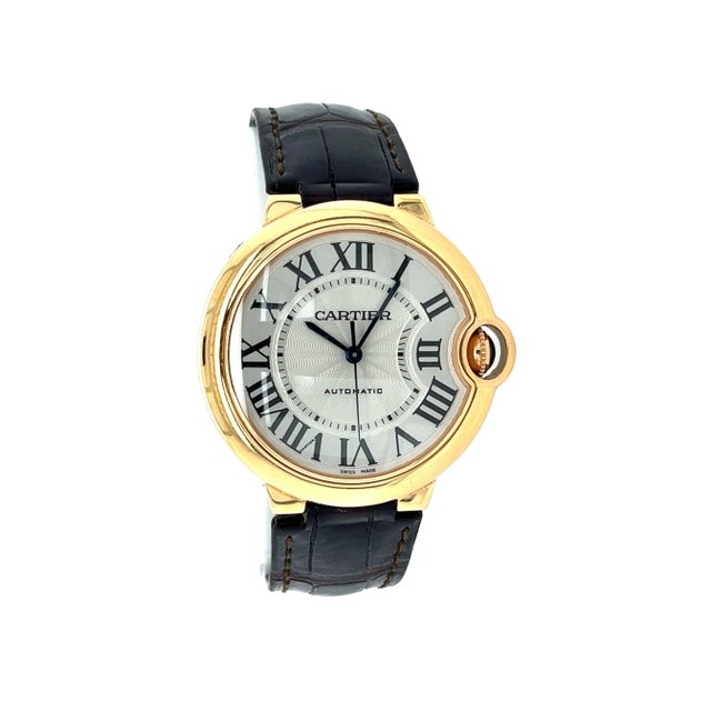 Cartier Ballon Bleu 36mm Automatic Watch Ref. 3003 in 18K Gold With Leather Strap For Sale - Image 4 of 9