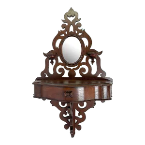 Early 20th Century Victorian Mahogany Wall Shelf With Mirror and Drawer