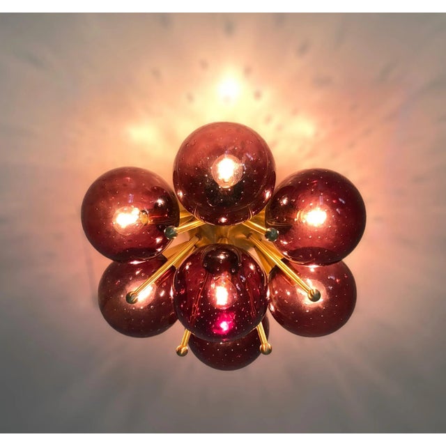 Sakura Satin Brass Amethyst Bubbles Globe Flush Mount by Fabio Ltd For Sale - Image 6 of 6