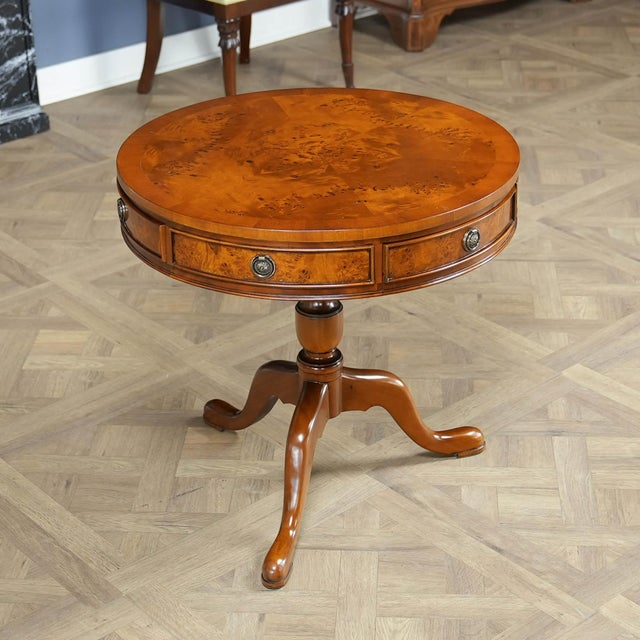 Wood Niagara Furniture Burled Drum Table For Sale - Image 7 of 12