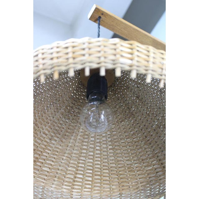 Brown Adjustable Oak and Wicker Wall Lamp, Czechoslovakia, 1970s For Sale - Image 8 of 12