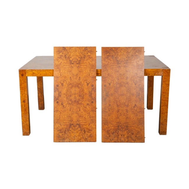 Mid-Century Modern Mid-Century Burl Wood Parsons Dining Table in the Style of Milo Baughman For Sale - Image 3 of 14