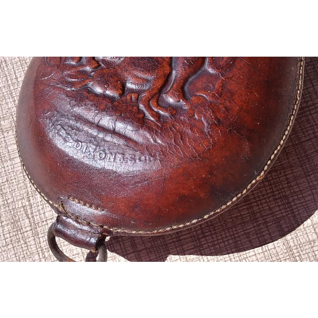 Civil War Era Leather Tooled and Brass Powder Horn / Flask For Sale - Image 4 of 5