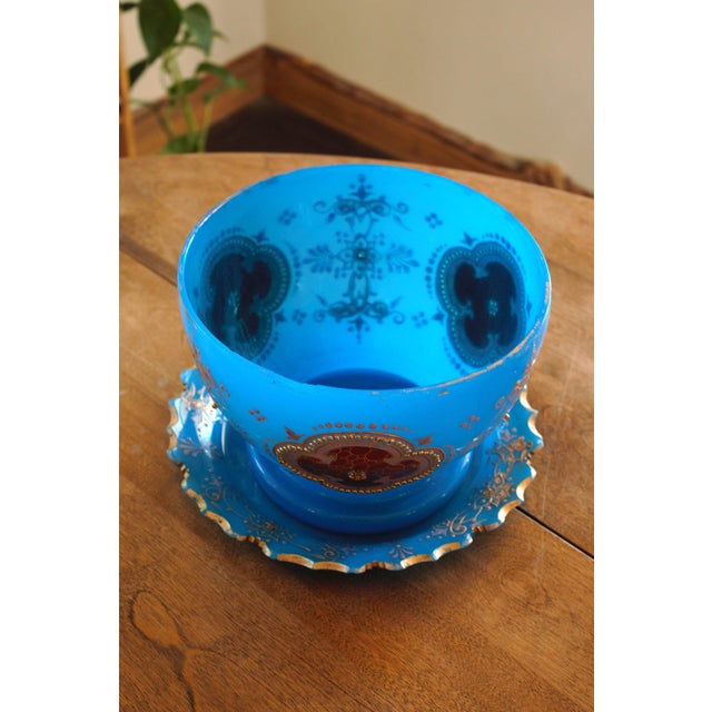 19th Century Antique French Blue Opaline Covered Punch Bowl For Sale - Image 4 of 14