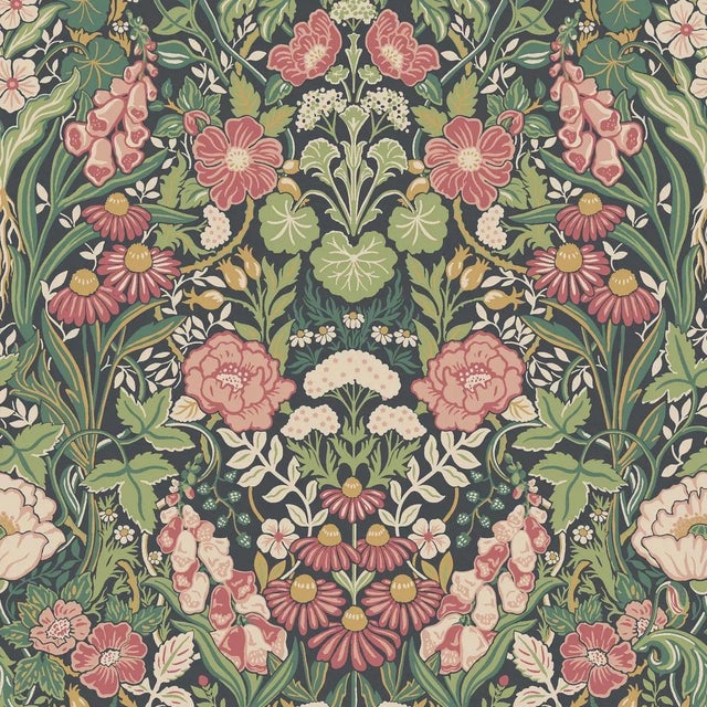 SAMPLE - Boråstapeter Örtagård Wallpaper In Spruce And Midnight For Sale