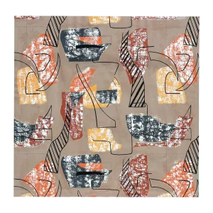 Early 20th Century Modern Orange, Brown, Yellow, and Black Geometric Abstract Pattern Painting by John Little