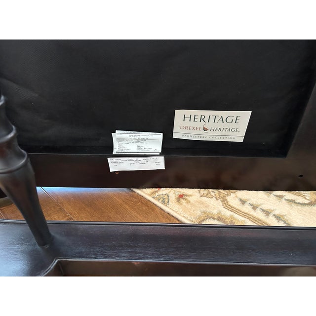 Drexel Heritage Custom Upholstered Dark Wood Bench For Sale - Image 10 of 12