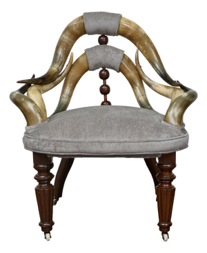 English Mahogany and Horn Victorian Chair with Velvet Upholstery circa 1880