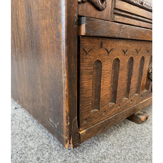 Antique Carved Oak Buffet With Metal Hardware For Sale - Image 16 of 18