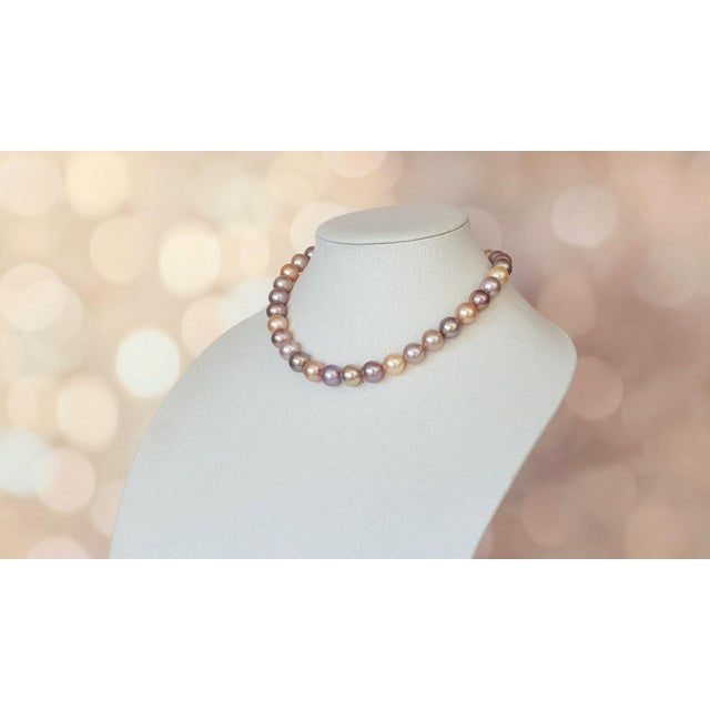 Pink Genuine Freshwater Edison Pearl Necklace With 14k Gold Clasp For Sale - Image 8 of 11