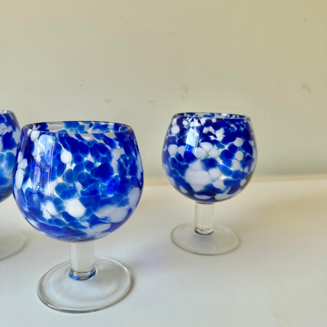 Mid-Century Modern Late 20th Century Blue Tortoiseshell Wine Goblets - Set of Four For Sale - Image 3 of 5