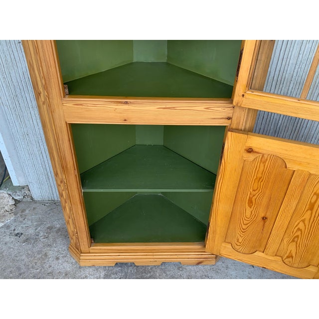 Wood 20th Century Spanish Country Corner Pine Vitrine with Glass Paneled Door For Sale - Image 7 of 18