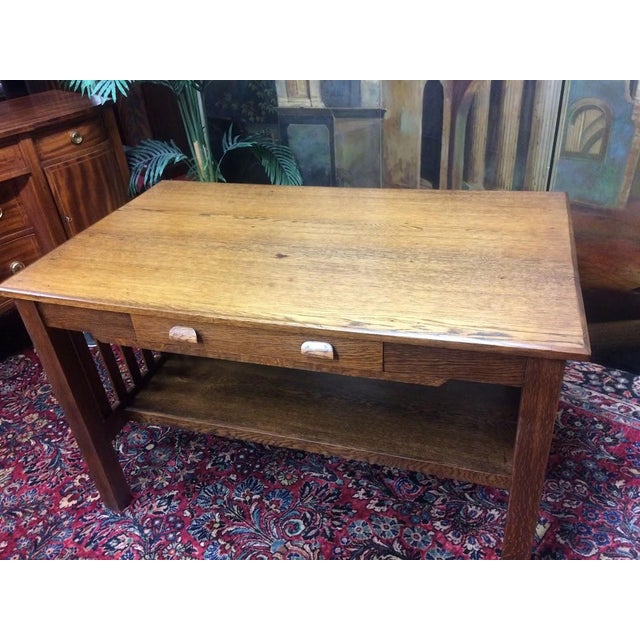 Wood Antique Mission Style Desk, Oak Desk For Sale - Image 7 of 8