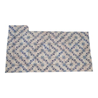 Antique 19th Century Portuguese Tiles With Floral Garland and Star Motif Set of 75 For Sale