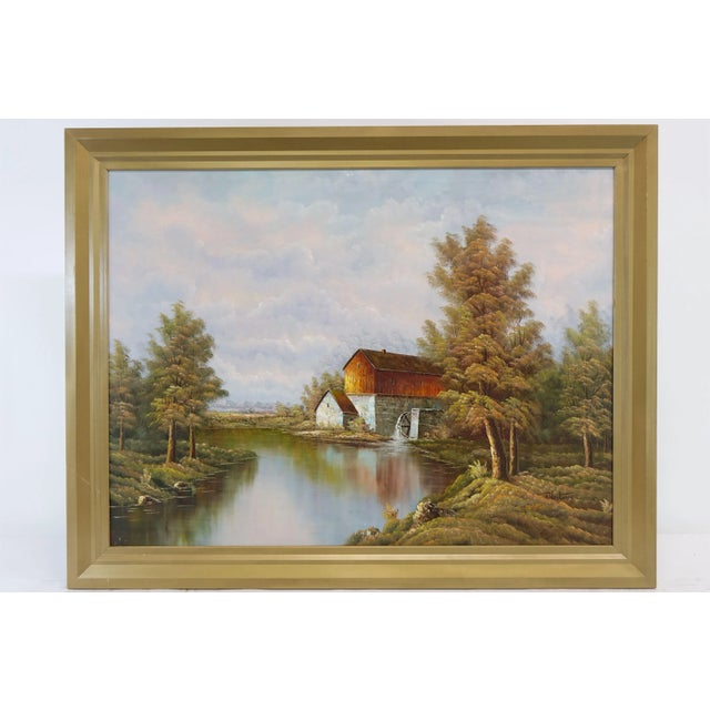 Asparagus Late 19th Century "The Mill" Rustic Landscape Original Oil on Canvas Painting, Signed, Framed For Sale - Image 8 of 8