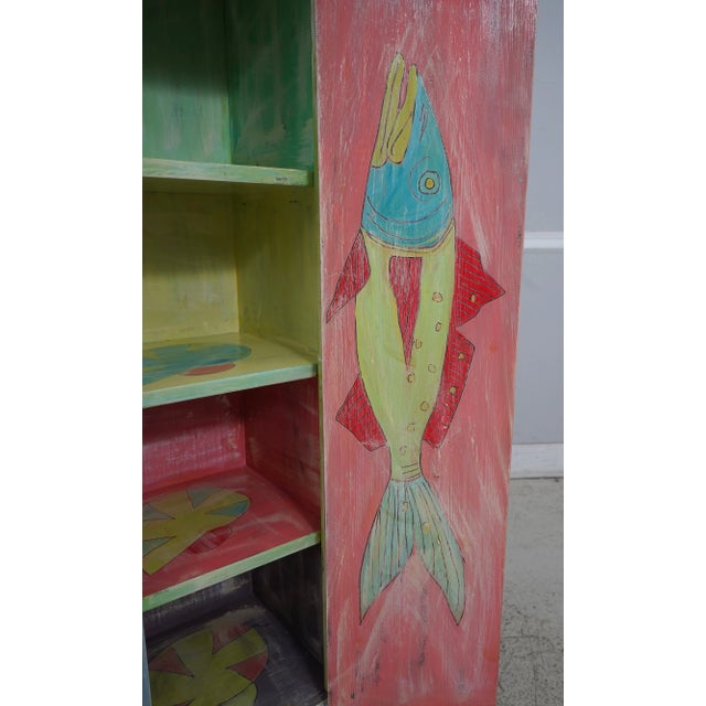 Hand Painted Signed 1 Drawer Natural Finish Cabinet For Sale - Image 4 of 12