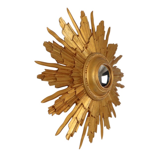 Vintage Convex Sunburst Mirror in Gilt Wood, 1950s For Sale - Image 10 of 17