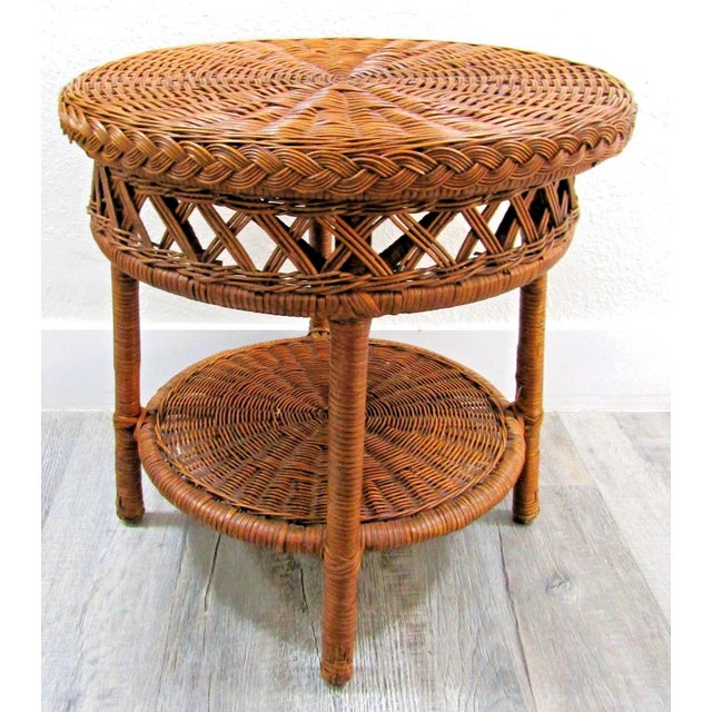 Vintage Wicker Over Rattan Round End/Side Table Circa 1960s For Sale - Image 4 of 11