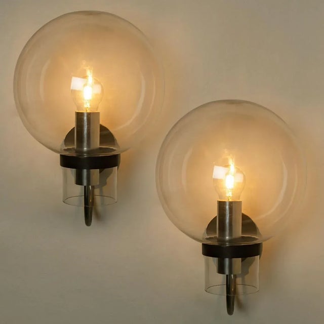 Clear Glass and Metal Wall Lamps by Glashütte Limburg, 1975s For Sale - Image 6 of 10