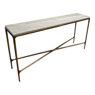 Restoration Hardware Thaddeus Marble Console Table in Forged Brass For Sale