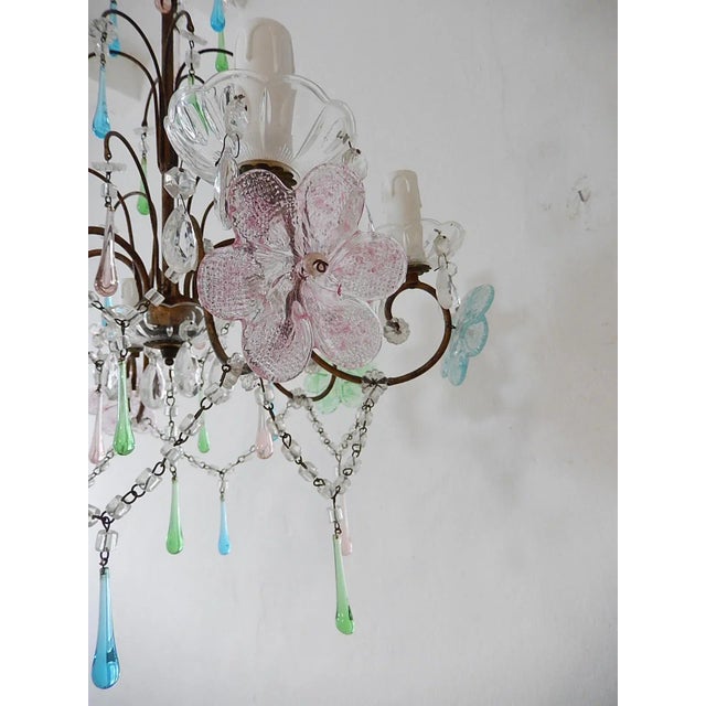 Glass Italian Murano Multi-Color Flowers & Drops Chandelier Blue Green Pink Circa 1930 For Sale - Image 7 of 11